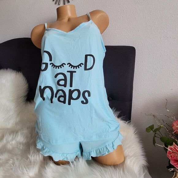 FRENCH AFFAIR 3 pc Pink-Blue pajama shorts, tank and robe Set NWT 909 - Picture 2 of 10